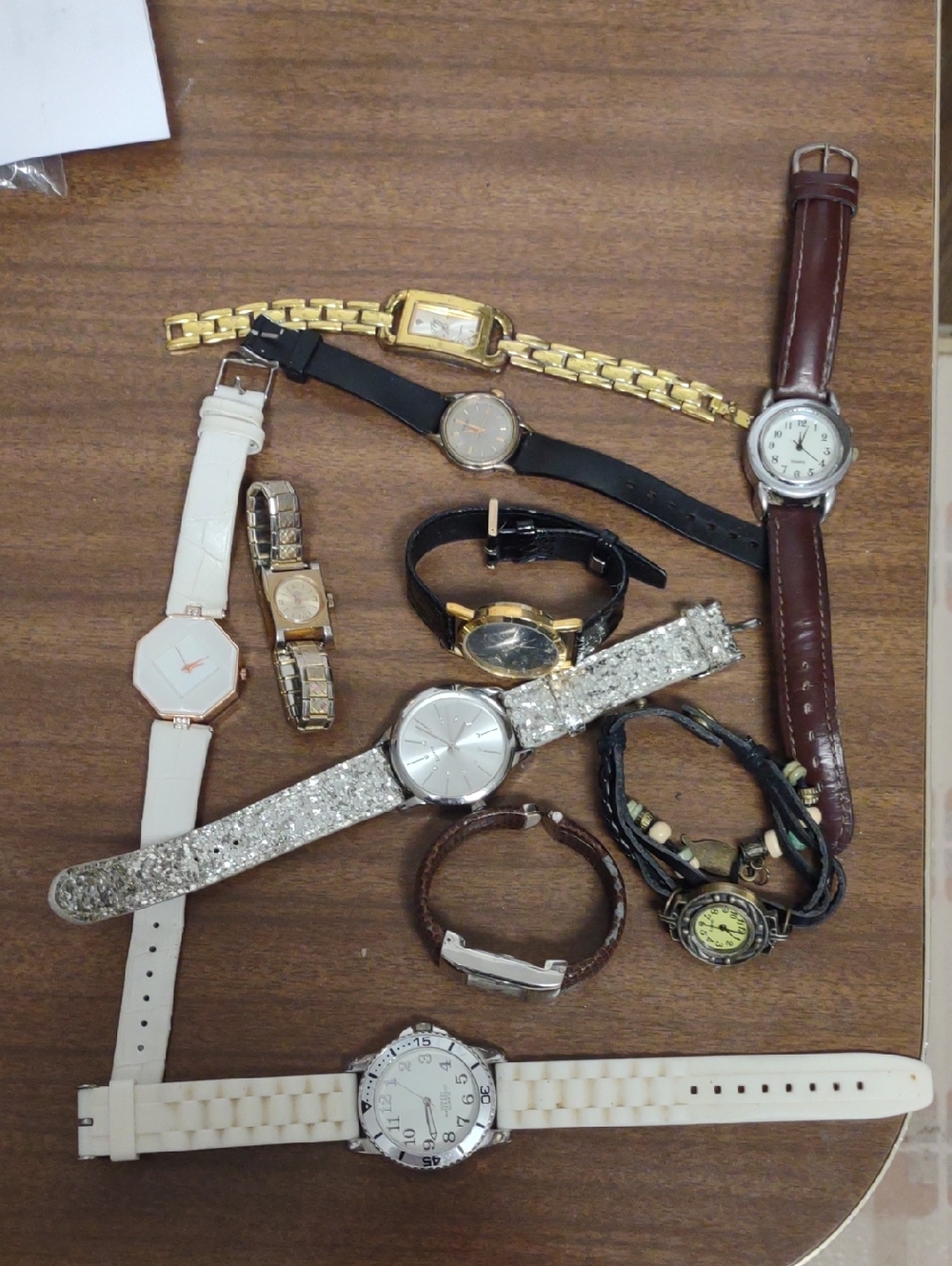 Mixed Watch Lot 10 Total with White, Brown, Black, Gold, and Silver Tones